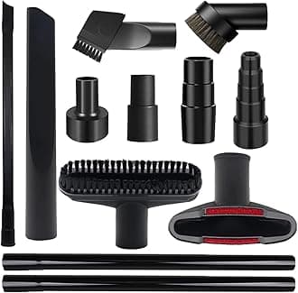 12 PCS Vacuum Attachments & Brushes Kit for Shop Vac Accessories & Household Cleaning, Includes 2 1/2" to 1 1/4" and 1 7/8" to 1" Vacuum Hose Adapters, Crevice Tool & 2 Vacuum Extension Wands