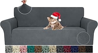 Loveseat Slipcovers, 1 Piece Stretch Couch Covers for 2 Cushion Furniture Protector with Elastic Bottom for Kids Pets Jacquard 2 Seater Sofa Cover (Loveseat, Dark Gray)