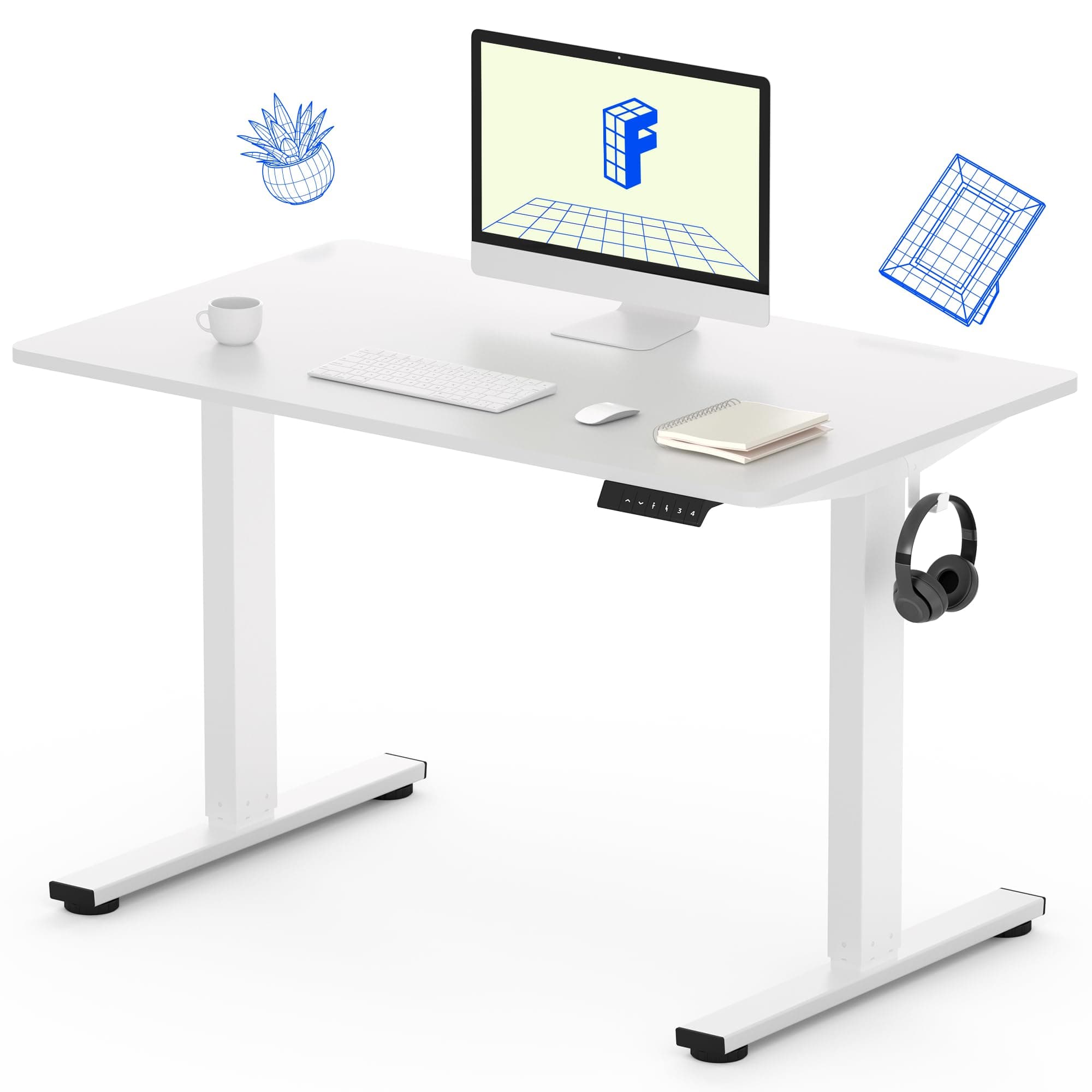 FLEXISPOT Standing Desk, 48" x 24" One-Piece Desktop, Height Adjustable Computer Desk for Home Office, White Frame & White Top (One Package)