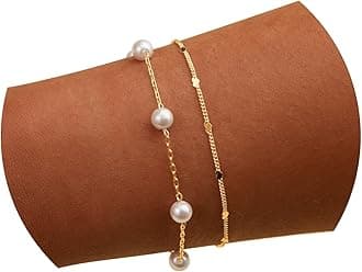 gold bracelets for women, trendy ladies dainty bracelet set with beads, cuban, paper clip, heart, snake, rope, pearl, cross, hand chain, silver jewelry gift, women christmas