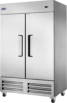 54" W Commercial Refrigerator with 2 door Stainless Steel 49 Cu. Ft Reach-in Refrigerator 6 Adjustable shelves Fan Cooling Fridge for Restaurant, Commercial Kitchen, Shop, ETL Certification