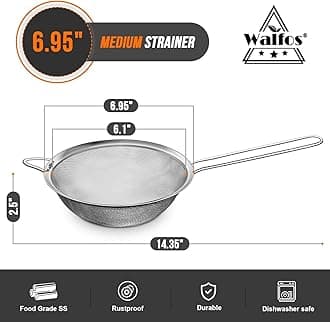 Walfos 7 Inch Fine Mesh Strainers, Premium Stainless Steel Colanders and Sifters, with Reinforced Frame and Sturdy Handle, Perfect for Sift, Strain, Drain and Rinse Vegetables, Pastas and Tea