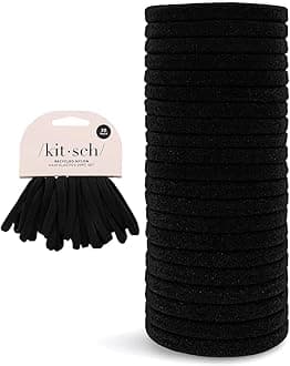 Recycled Nylon Thin Hair Ties | No Damage Hair Elastics | Hair Bands | Ponytail Holders | Black Hair Ties for Thick Hair & Thin Hair | Holiday Gift | Hair Accessories Girls (Pack of 20)