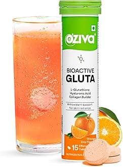 OZiva Bioactive Glutathione Tablets for Radiant Skin - 15 Effervescent Tablets (Pack of 1) | L-Glutathione, Hyaluronic Acid, Lycopene, Vitamin C For Skin Glow & Anti-Pigmentation | Orange