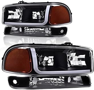 PIT66 LED Headlight Assembly, Compatible with 1999-2007 GMC Sierra, Fit 1999-2006 GMC Yukon, Replacement Headlamps Clear Lens Black Housing Amber Reflector