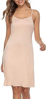 Vlazom Women's Full Slip Sleep Dress Under Basic Slip Dress Adjustable Spaghetti Strap Dresses