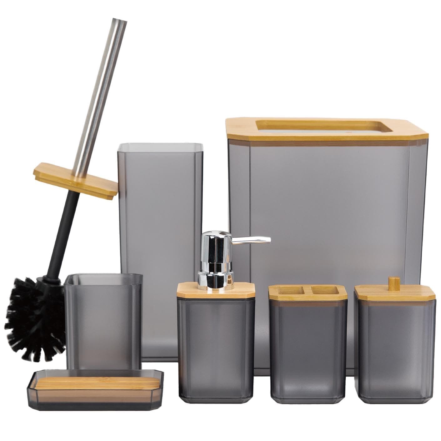 CERBIOR Bathroom Accessories Set 7 Piece Bath Ensemble Includes Soap Dispenser, Toothbrush Holder, Toothbrush Cup, Soap Dish for Decorative Countertop and Housewarming Gift (Matte Black)