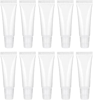 10 Pack Refillable Travel Toothpaste Tube Empty Lip Gloss Tubes 10ml Small Squeeze Bottles Mini Cosmetic Tubes Clear Soft Empty Lip Balm Containers Mini Lipgloss Cream Dispenser