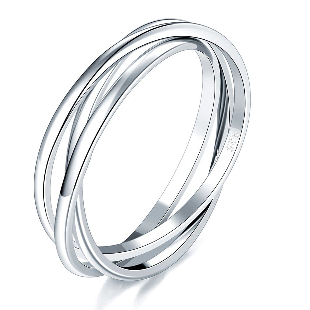 BORUO 925 Sterling Silver Ring Triple Interlocked Rolling High Polish Ring Size 4-12