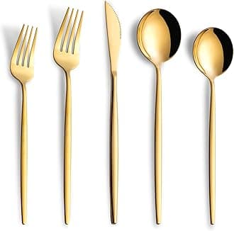 40 Piece Gold Silverware Set,Stainless Steel Flatware Cutlery Set Service for 8 Including Forks Spoons Knives,Kitchen Utensil Set,Tableware for Home and Restaurant, Dishwasher Safe