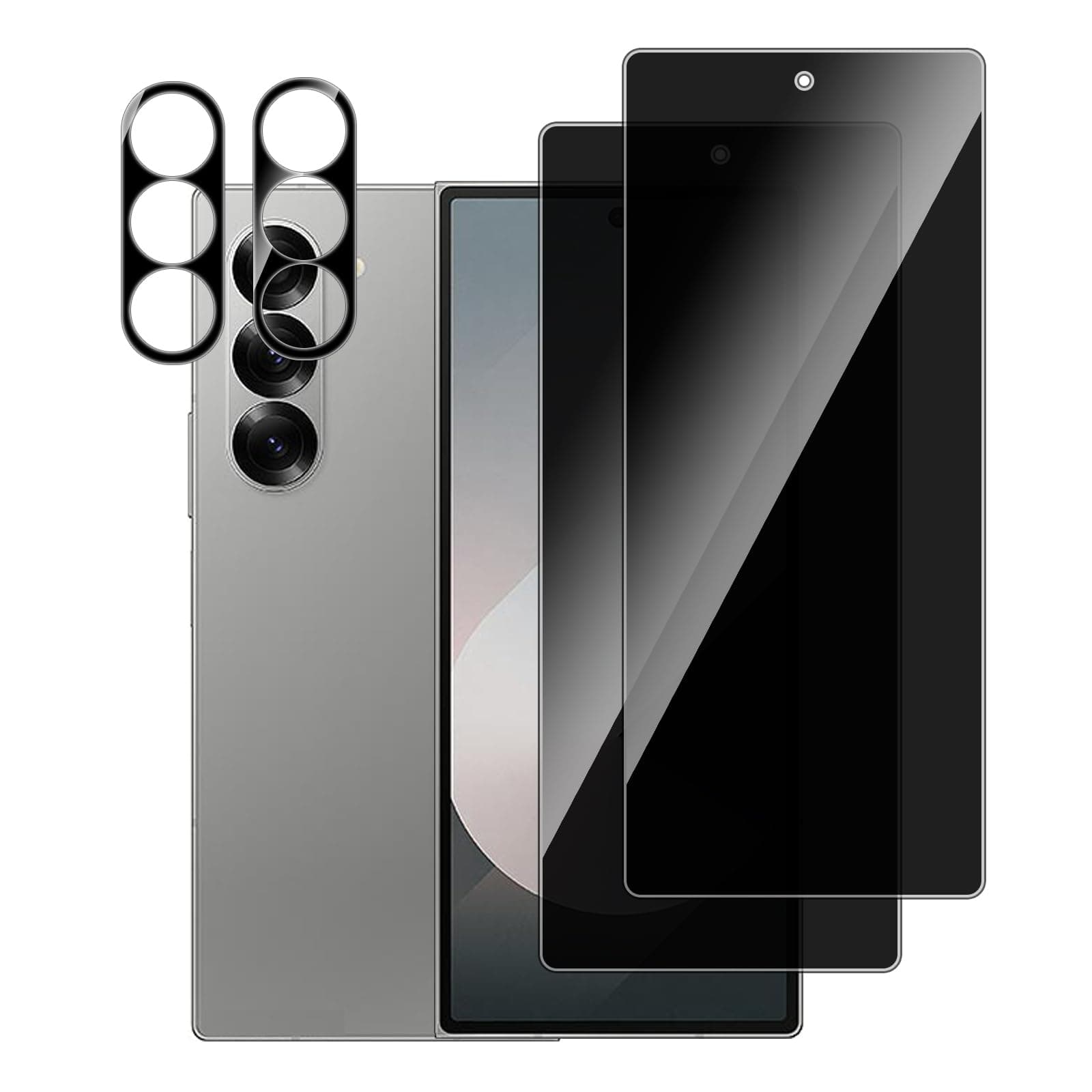 [2+2 Pack for Samsung Galaxy Z Fold 6 Privacy Screen Protector Tempered Glass with Camera Lens Protector, Anti Spy, 9H Hardness, High Clarity, Bubble Free for Samsung Galaxy Z Fold 6