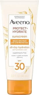 Aveeno Protect + Hydrate Moisturizing Sunscreen Lotion with Broad Spectrum SPF 30 & Prebiotic Oat, Weightless Sweat & Water-Resistant Full Body Sunscreen, Oxybenzone-Free, 3.0 fl. oz
