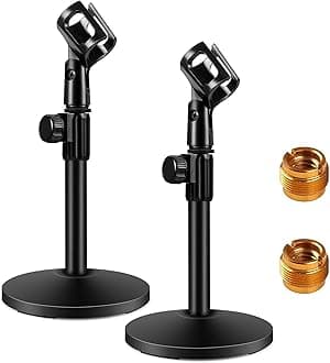 InnoGear Desktop Microphone Stand, 2 Pack Upgraded Adjustable Table Mic Stand with Mic Clip and 5/8" Male to 3/8" Female Screw for Blue Yeti Snowball Spark & Other Microphone