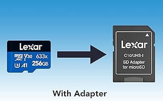 Lexar 633x 256GB Micro SD Card, microSDXC UHS-I Card + SD Adapter, microSD Memory Card up to 100MB/s Read, A1, Class 10, U3, V30, TF Card for Smartphones/Tablets/IP Cameras (LMS0633256G-BNAAA)