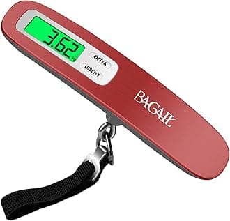 BAGAIL Digital Luggage Scale, 110lbs Hanging Baggage Scale with Backlit LCD Display, Portable Suitcase Weighing Scale, Travel Luggage Weight Scale with Hook, Strong Straps for Travelers, Red, 1 Pack