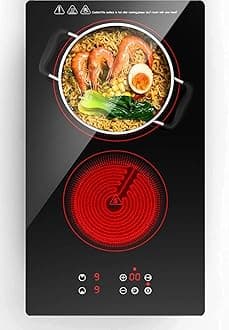 - ANHANE Electric Cooktop 2 Burners, 12 Inch Built-in Ceramic Stove Top with Timer, Child Lock, 110V Induction Cooktop for Kitchen, Apartment, RV, Dorm