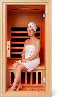 Homsido Infrared Home Sauna Room 1 Person Hemlock Wooden Indoor Dry Sauna，Low EMF 1200W/110V Heaters Panels,LCD Control Panel,10 Minutes Pre-Warm up,Time and Temp Pre-Set,1-Year Aftersale