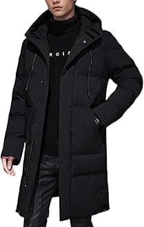 Mens Long Puffer Jacket Winter Warm Hooded Outerwear Quilted Jacket Zip Up Padded Coats Outerwear