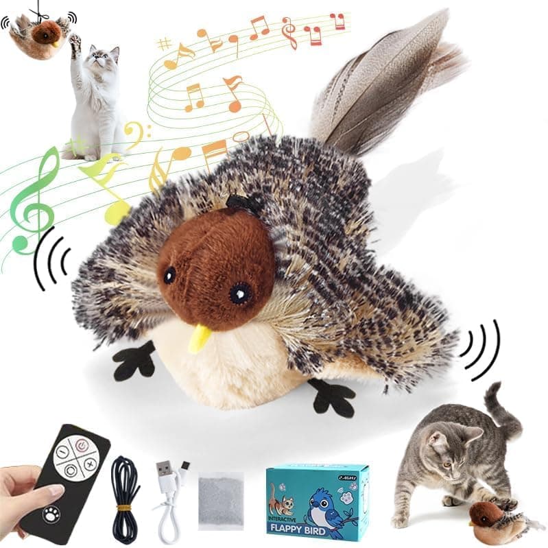 Flying Bird Cat Toy, Flapping Wings Remote Control Interactive Toys for Cats, Simulate Real Vocalizations, Three Speed Adjustments, Fun and Engaging Cat Playtime Activity