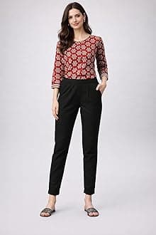 DIGITAL SHOPEE Women Regular Fit Elastic Waist Full Length Cotton Formal Trouser for Casual Wear, Office Wear