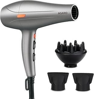 AGARO HD-1124 2400 Watts Professional Hair Dryer with AC Motor, 2 Concentrator Nozzle, Diffuser, Hot and Cold Air, 2 Speed 3 Temperature Settings with Cool Shot for Both Men and Women, Silver