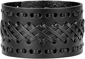 Punk Leather Wristbands for Men Bracelets Handmade Wide Cuff Bangle Braided Jewelry Black Brown Adjustable - Punk Father's Gifts