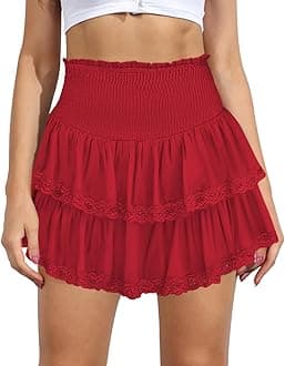 Women's Cute High Waist Ruffle Mini Skirt Layered Ruffle Hem Flared Flowy Casual Swing Beach Mini Short Skirt