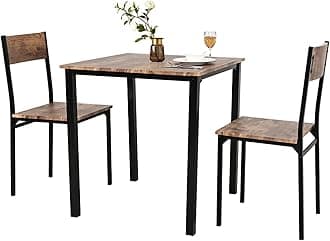 PULUOMIS Dining Table and 2 Chairs, Breakfast Bar Table and Chairs Set 2, 3 Piece Dining Set, Wooden Metal Frame, Modern Design for Home Kitchen Bistro Patio Garden(Brown)