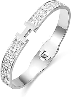 LeoYletc18K Gold and Silver Plated Bangle Bracelet for Women Stainless Steel with Cubic Zirconia Womens Jewelry Gifts