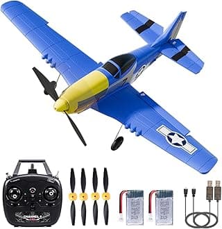 P51 RC Plane, Remote Control Airplane 2.4GHZ with 6-Axis Gyro Stabilizer/Aileron/Elevator/Rudder for Boys Adults Birthday/Xmas Gift Age 12 Years and UP(4CH-P51B Razorback)