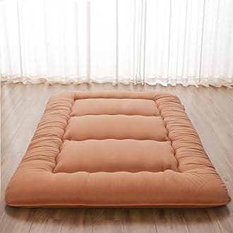 Japanese Floor Mattress, Futon Mattress with Portable Storage Bag and Washable Cover, Roll Up Thick Tatami Mat Suitable for Camping, Guest Room, Light Coffee, Twin