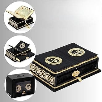The Holy Quran Velvet Box Sets | Special Quran Holder Stand | Luxury Islamic Gift | Spiritual Grace| Quran Dimension;6.6*9.4inch/17*24cm I Perfect Ramadan, Eid, Umrah Gift for Muslim Women Men (Black)