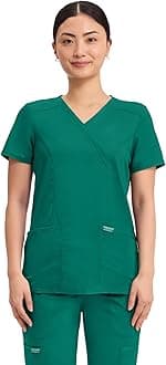 Scrubs Top for Women Mock Wrap with 3 Pockets, Soft, 2-Way Stretch & Durable Fabric - WW610