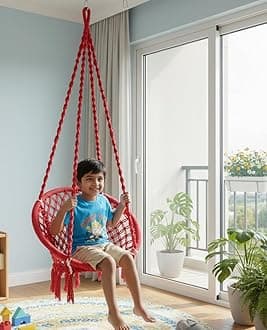 Patiofy Cotton Round Baby Swing/Jhula for Kids/Swing for Kids for Home/Jhula for Baby Swing Hanging Indoor & Outdoor/Ideal for 5-15 Years/Swing for Children/Swinging Chair for Kids (Red)