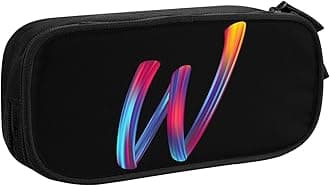 Cute Initial Pencil Case for Kids Students, Large Capacity Pencil Pouch for Boys Girls, Letter Design Pencil Box Pen Bag Office Stationery Organizer, Rainbow Letter W