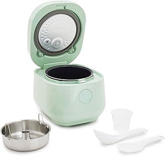 GreenPan Rice Cooker, 8 Cups Cooked (4 Uncooked), Low-Carb & Soup Mode,10 ONE-TOUCH Cooking Presets, PFAS-Free Ceramic Steamer Basket, Fuzzy Logic, Auto Keep Warm, Oats, 24HR Delay Timer, Mint Green