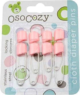 Diaper Pins - (Pink) - Sturdy, Stainless Steel Diaper Pins with Safe Locking Closures - Use for Special Events, Crafts or Colorful Laundry Pins, 8 Count (Pack of 1)