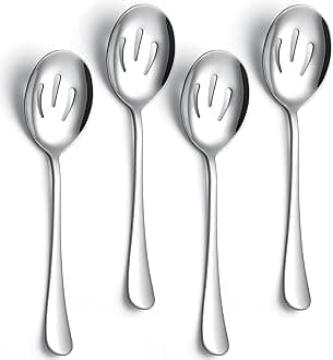 Serving Spoons 8.7 Inches Slotted Serving Spoon Large Cutlery for Catering Buffet, Mirror Polished, Dishwasher Safe, 4 Pieces