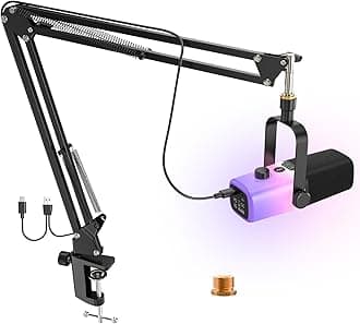 USB Gaming Microphone,PC Microphone for Phone Tablet with RGB for Streaming Podcast Vocal Recording ASMR, Computer Mic with Noise Cancellation,Mute Button,Gain Knob,Desktop Arm Boom Stand