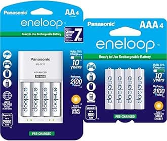 Panasonic K-KJ17MCA4BA Advanced Individual Cell Battery Charger Pack & BK-4MCCA4BA eneloop AAA 2100 Cycle Ni-MH Pre-Charged Rechargeable Batteries, Pack of 4