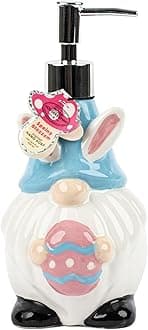 Novelty Decor Ceramic Hand Soap Dispenser: Simple Pleasures Easter Spring Gnome Shaped Bottle with Scented Liquid Soap - Decorative Hand Pump Refillable Soap Dispenser for Kitchen and Bathroom (Blue)