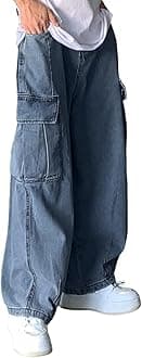 Faonkeew Baggy Jeans Men's Straight Leg Jeans Y2k Teenager Boy Streetwear Skateboard Trousers Fashion Oversized Pockets Cargo Denim Trousers Hip Hop Trousers with Wide Leg