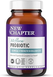 New Chapter All-Flora Probiotic for Advanced Digestion & Complete Gut Health with Prebiotics + Postbiotics, Clinical-Strength Strains, 100% Vegetarian, Non-GMO, Shelf Stable - 60 ct (2 Month Supply)