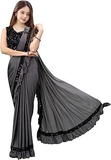 Dhyey fashion Fashionable Baby Girls Lycra Blend Saree with Unstitched Blouse – Modern Ethnic Wear for Young Girls,Soft and Stretchy Fabric, Vibrant Color Options