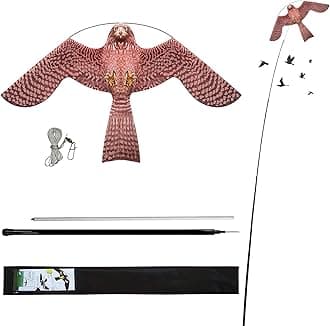 – Bird Scarer Flying Kite Crops Farm Protector Bird Hawk Flying Kite with 4m Telescopic Pole