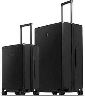 LEVEL8 Suitcase Set of 2 Carry on Suitcase Hand Luggage Suitcases 100% PC Trolley Case Micro-Diamond Textured Design, Carry-on with 8 Spinner Wheels,TSA Approved(Black, 2-Piece Set,40L/105L)