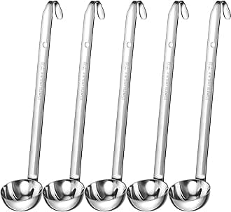 Cunhill 5 Pieces Soup Ladle Set Stainless Steel Ladle Long Hooked Handled Ladle Sturdy Serving Ladle Kitchen Accessories for Cooking Portioning Soups Sauce (5 oz)