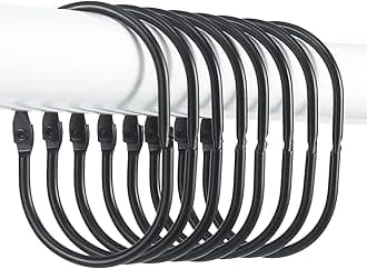 24 Pcs Shower Curtain Rings, Goowin Shower Curtain Hooks, Oval Snap Shower Rings for Curtain, Metal Black Shower Curtain Rings Rust Proof, Glide Smoothly Shower Hooks for Shower Curtain Rod (Black)