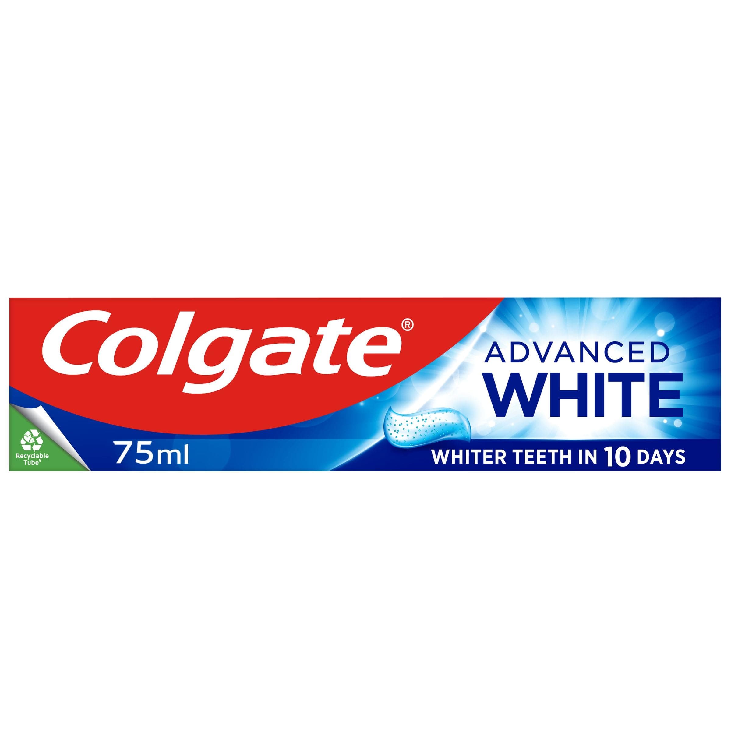 Colgate Advanced White Toothpaste 75ml - Teeth whitening Toothpaste - clinically Proven whitening - whitens in 10 Days - with Active Micro-Cleansing Crystals - new Stain Prevention - Enamel Safe