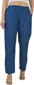 Women's Cotton Linen Pants, Regular Fit, Fully Elasticated, 2 Side Pockets